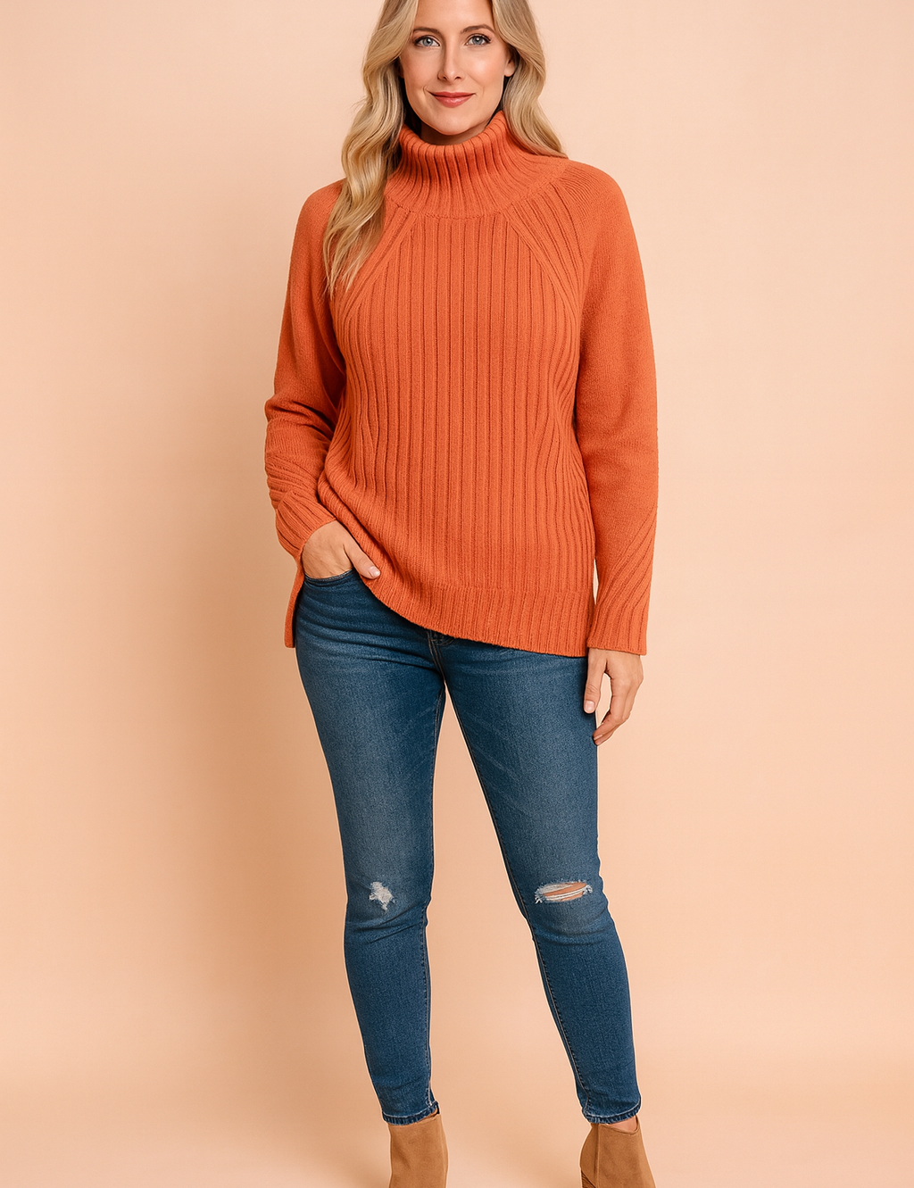 Damen Pullover Rippstrick Stehkragen Komfort Baumwollmischung 0