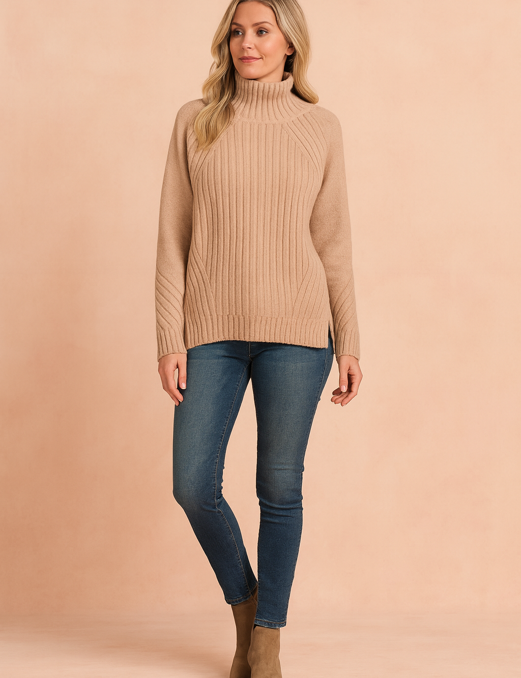 Damen Pullover Rippstrick Stehkragen Komfort Baumwollmischung 3