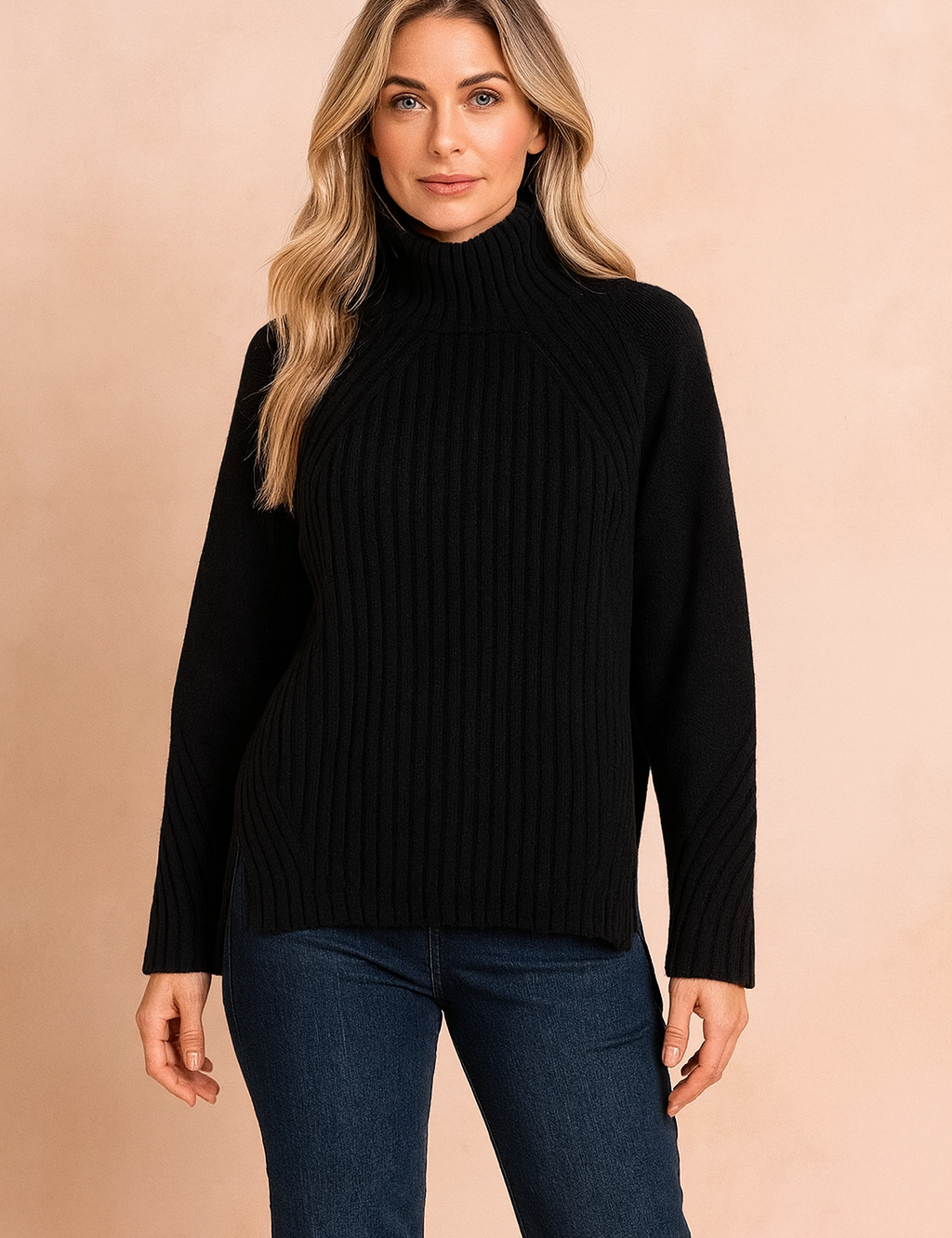 Damen Pullover Rippstrick Stehkragen Komfort Baumwollmischung 4
