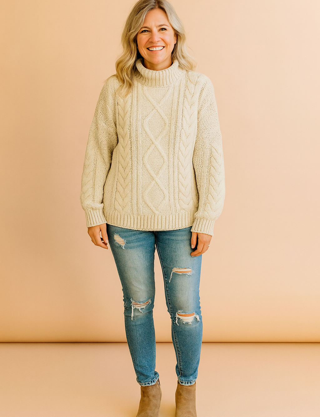 Damen Rollkragenpullover Eleganter Zopfstrick Hochwertige Strickware 1