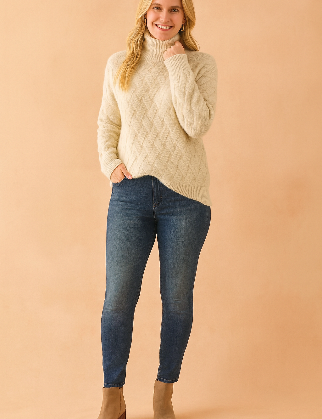 Damenpullover Eleganter Rollkragen Stilvoll Baumwollmischung 1