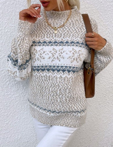 Damenpullover Halber Rollkragen Winter Schneeflockenmuster Polyester 0