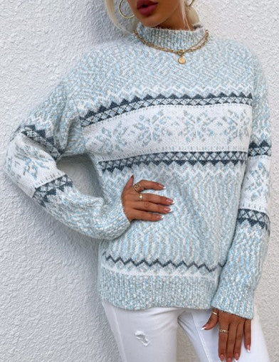 Damenpullover Halber Rollkragen Winter Schneeflockenmuster Polyester 2
