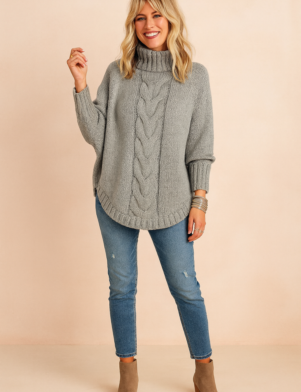 Damenpullover Oversized Rollkragen Bequem Strick für Herbst und Winter 1