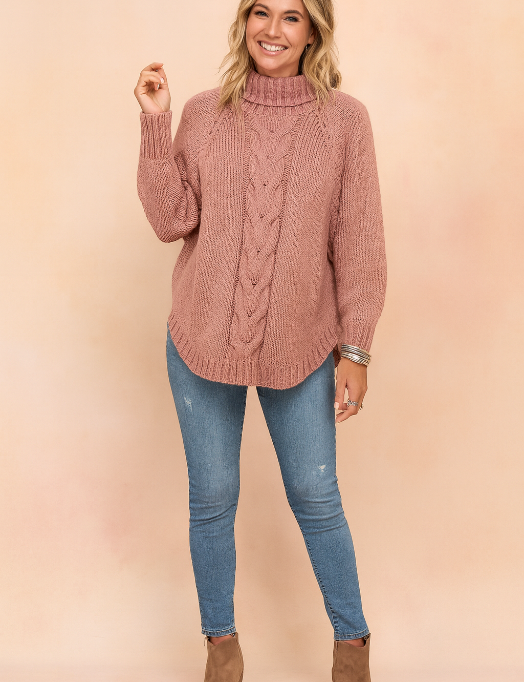 Damenpullover Oversized Rollkragen Bequem Strick für Herbst und Winter 2