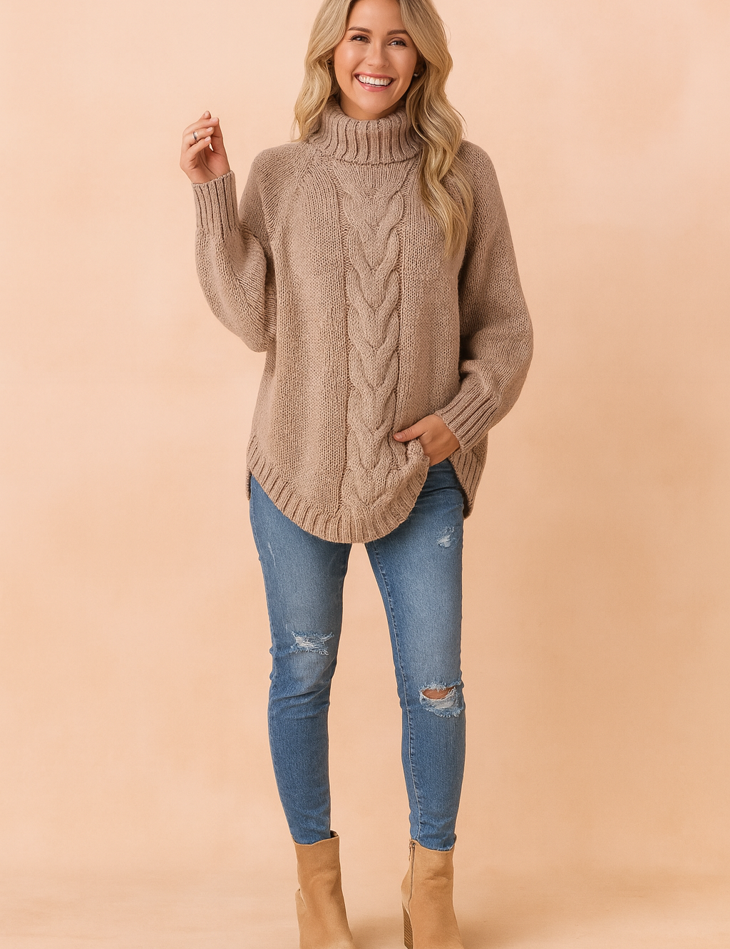 Damenpullover Oversized Rollkragen Bequem Strick für Herbst und Winter 3