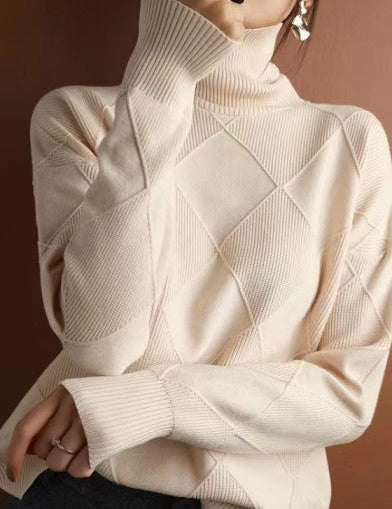 Damenpullover Oversized Warm Wolle 3D-Rautenmuster 0