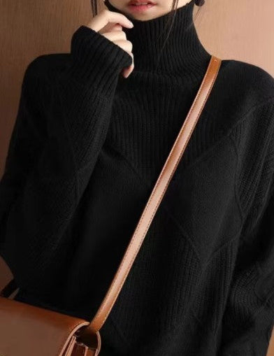 Damenpullover Oversized Warm Wolle 3D-Rautenmuster 1