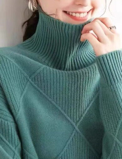 Damenpullover Oversized Warm Wolle 3D-Rautenmuster 2