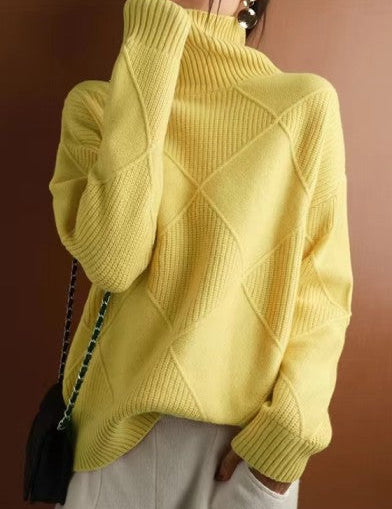 Damenpullover Oversized Warm Wolle 3D-Rautenmuster 3