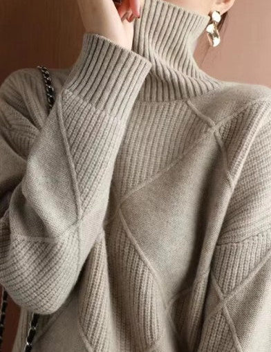 Damenpullover Oversized Warm Wolle 3D-Rautenmuster 4