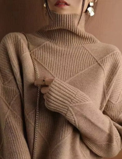 Damenpullover Oversized Warm Wolle 3D-Rautenmuster 5