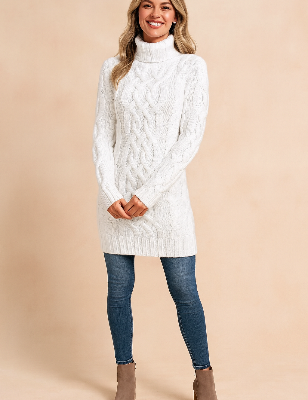 Damenpullover Rollkragen Warm Zopfmuster Hochwertige Wolle 1