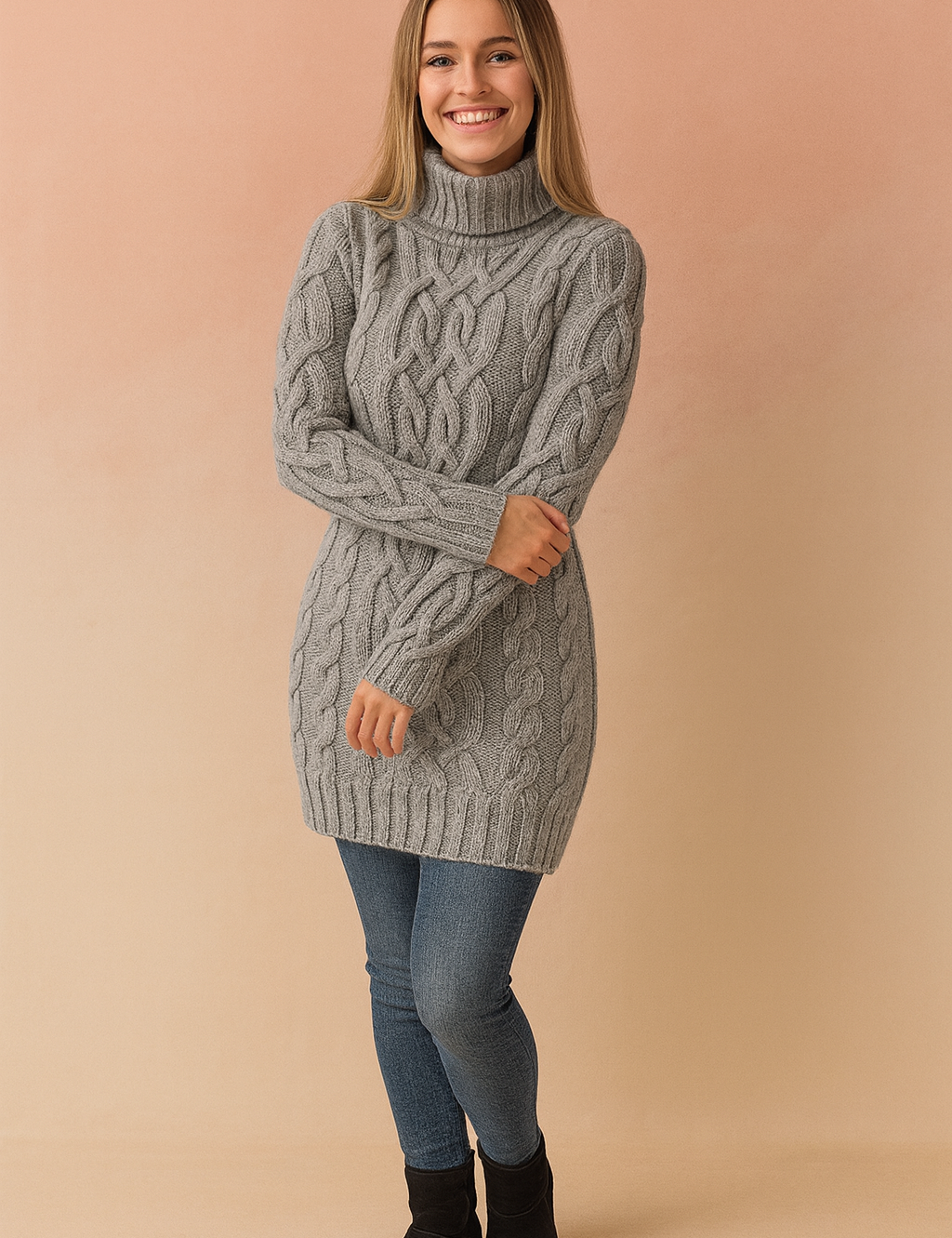 Damenpullover Rollkragen Warm Zopfmuster Hochwertige Wolle 3