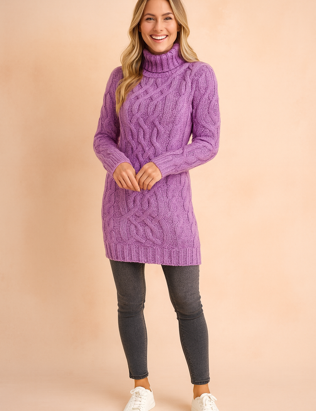 Damenpullover Rollkragen Warm Zopfmuster Hochwertige Wolle 5