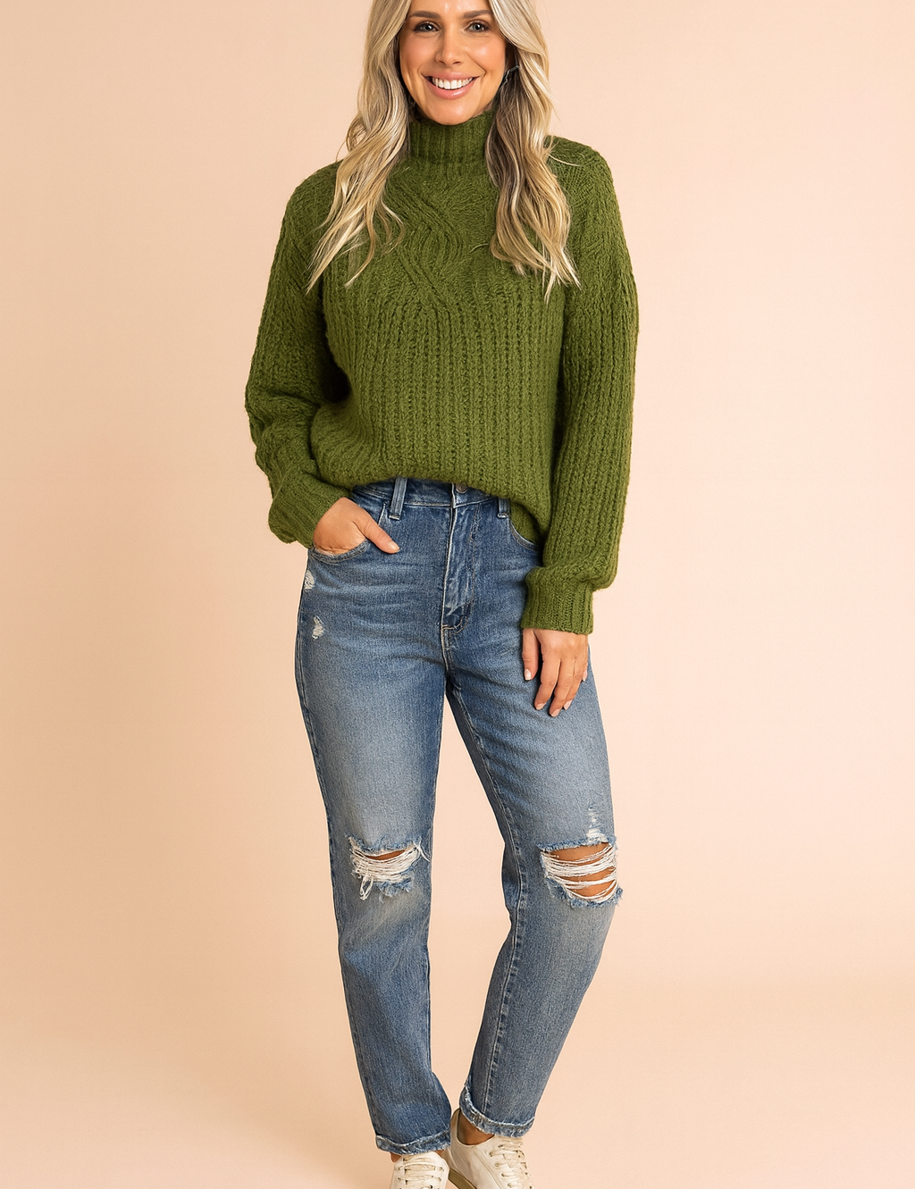 Damenpullover Rollkragen Zopfmuster Bequem 100% Baumwolle 0