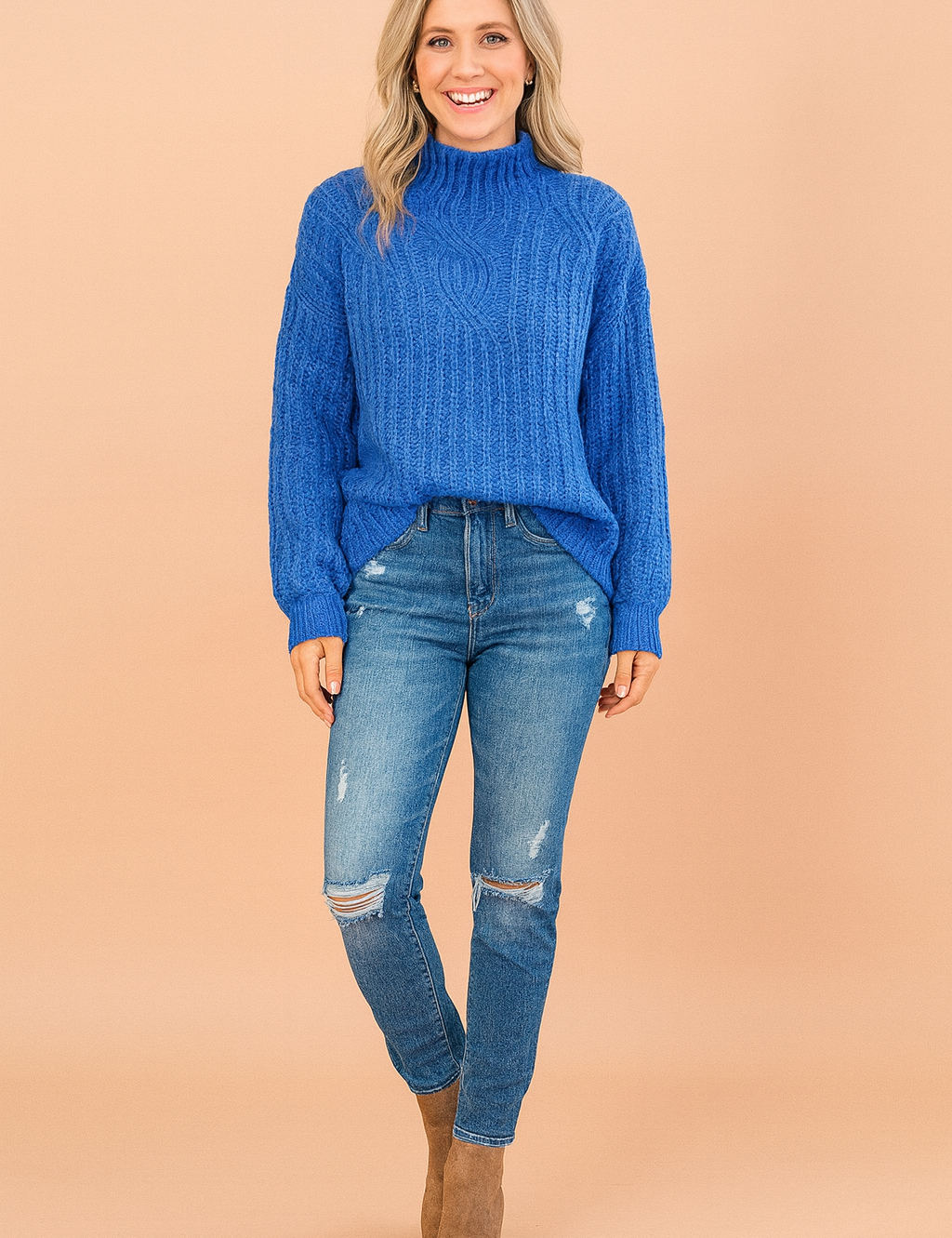 Damenpullover Rollkragen Zopfmuster Bequem 100% Baumwolle 4