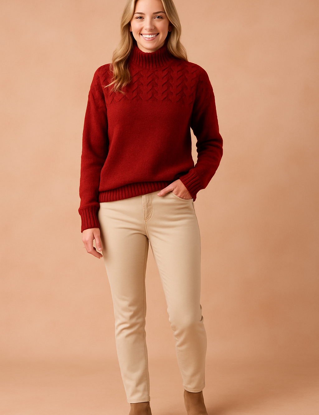 Damenpullover Stehkragen Gemustert Weich Tailliert Polyester 1