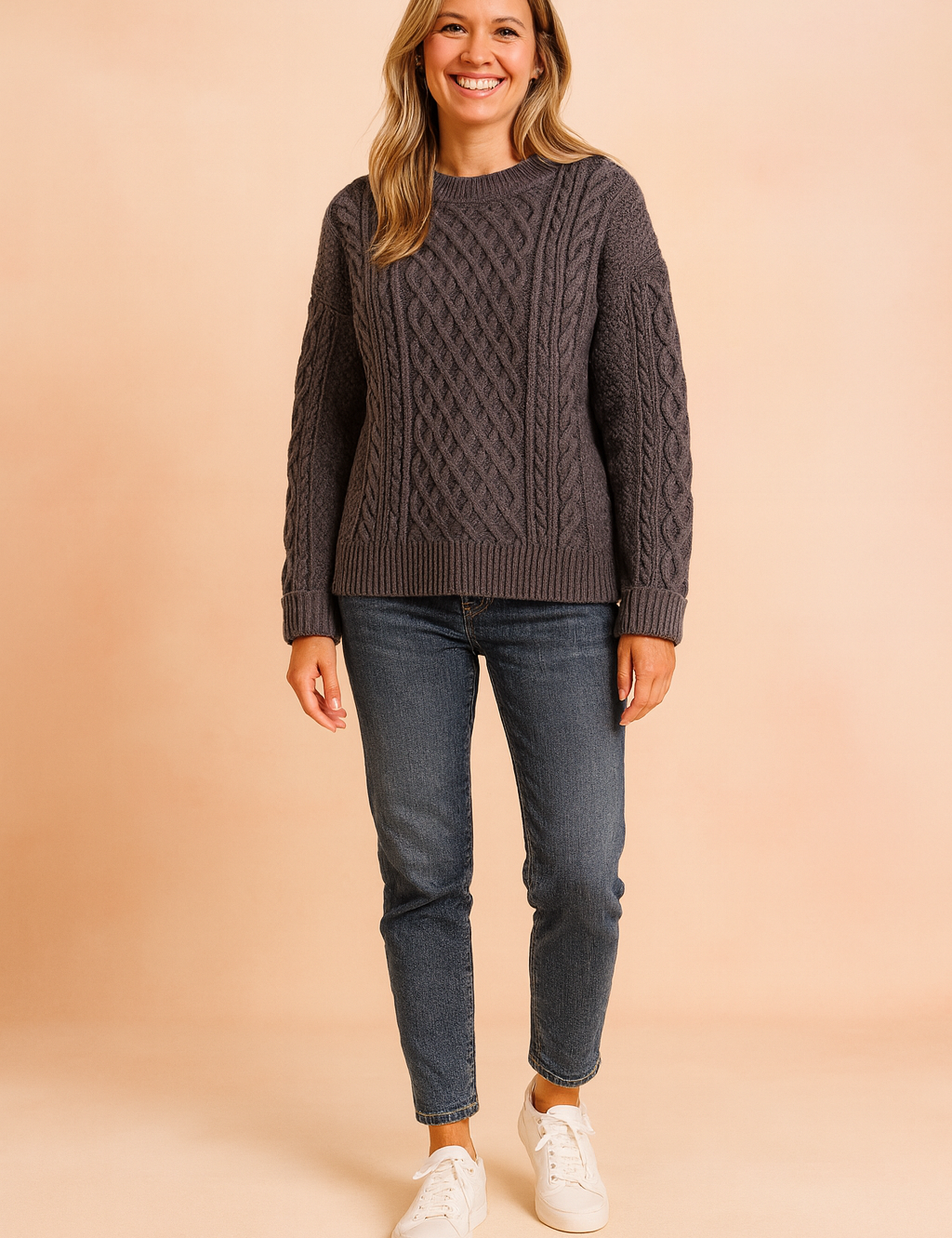 Damenpullover Zopfmuster Klassischer Stil Weiches Strickmaterial 3