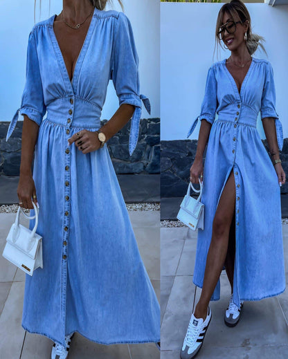 Robe en jean à manches courtes