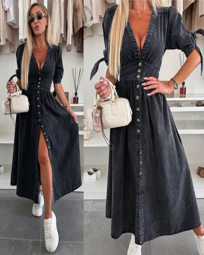 Robe en jean à manches courtes