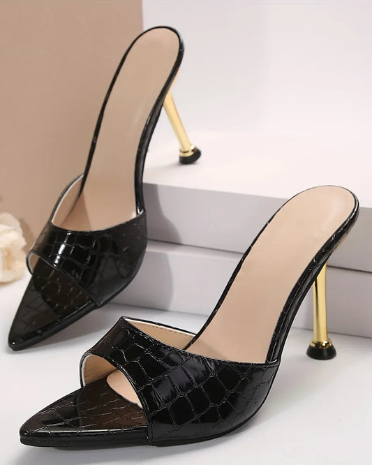 Crocodile-embossed high-heeled sandals